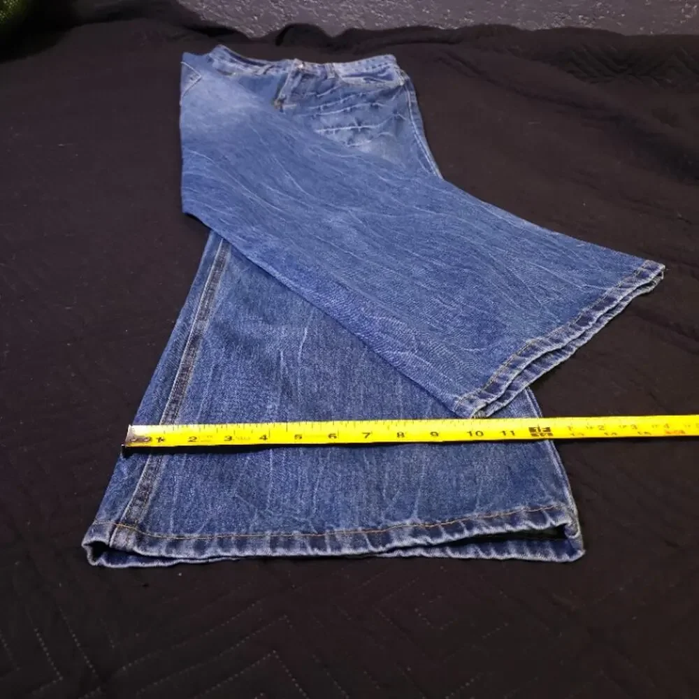 Faded Whiskered Wide Leg Jeans Light Blue Wash Gold Stitch W32 42in